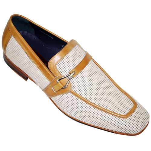Mezlan "Cadaret" Bone/Tan Luxurious Perforated Leather Shoes